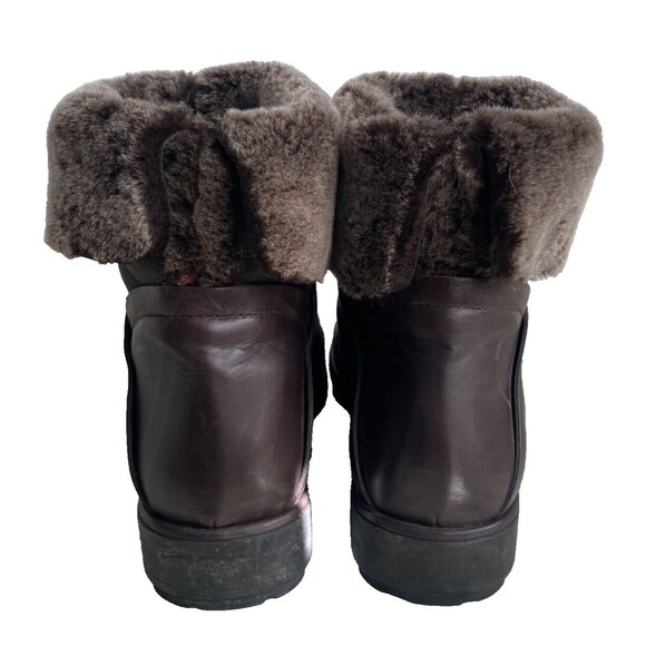 STUART WEITZMAN Sz 10 Brown LEATHER Real FUR Trim Ankle Boots Booties Flats Warm - Picture 4 of 8